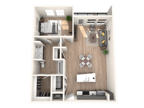 Floor plan for 1 bed, 1 bath, 822 sqft